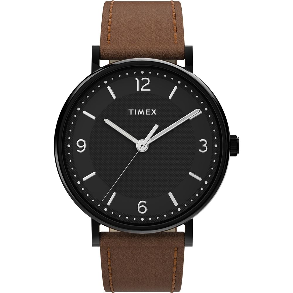 TIMEX 天美時 風格系列 41毫米極簡手錶 ( 黑x棕 TXTW2U67400-1)