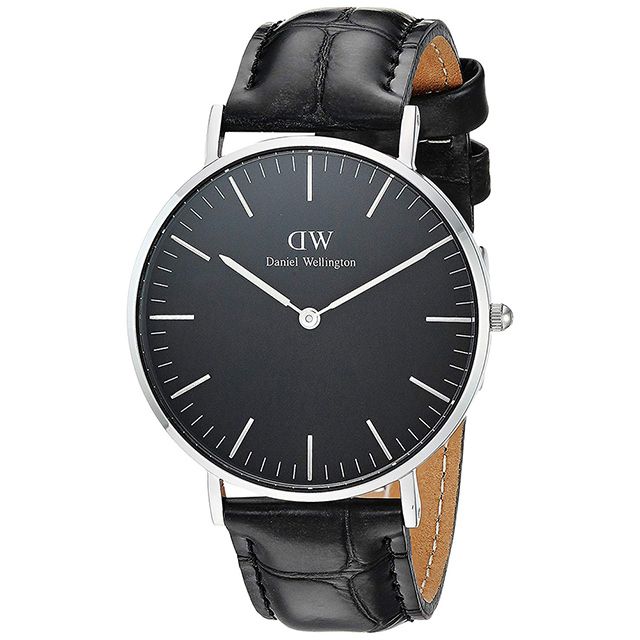 Daniel Wellington 經典黑色壓紋皮革腕錶-銀框/36mm(DW00100147)