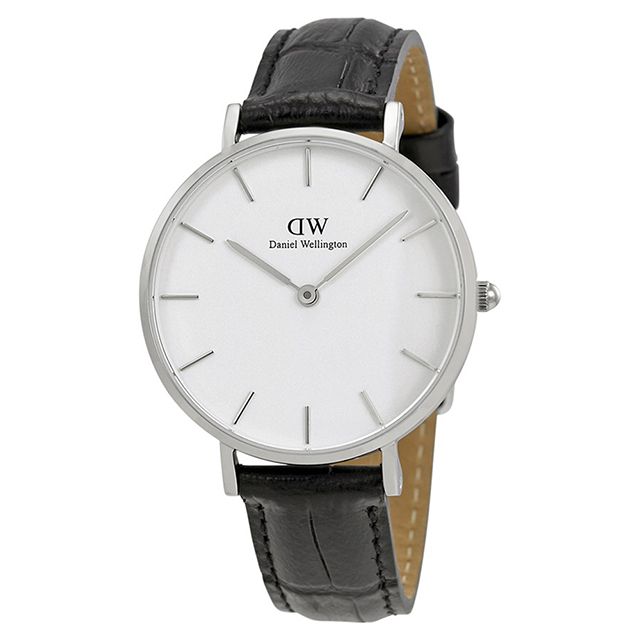 Daniel Wellington 經典雷丁黑色壓紋皮帶腕錶-銀框/32mm(DW00100185)