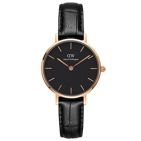 DW Daniel Wellington 雷丁學院風黑色壓紋皮帶石英腕錶-金框/28mm(DW00100223)