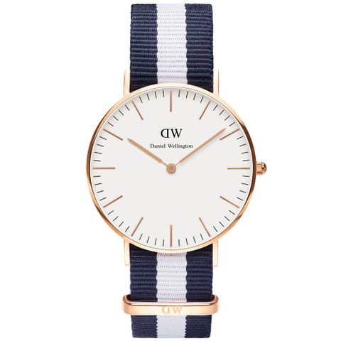 Daniel Wellington DW  經典藍粉紅帆布錶帶-金框/36mm(0505DW)