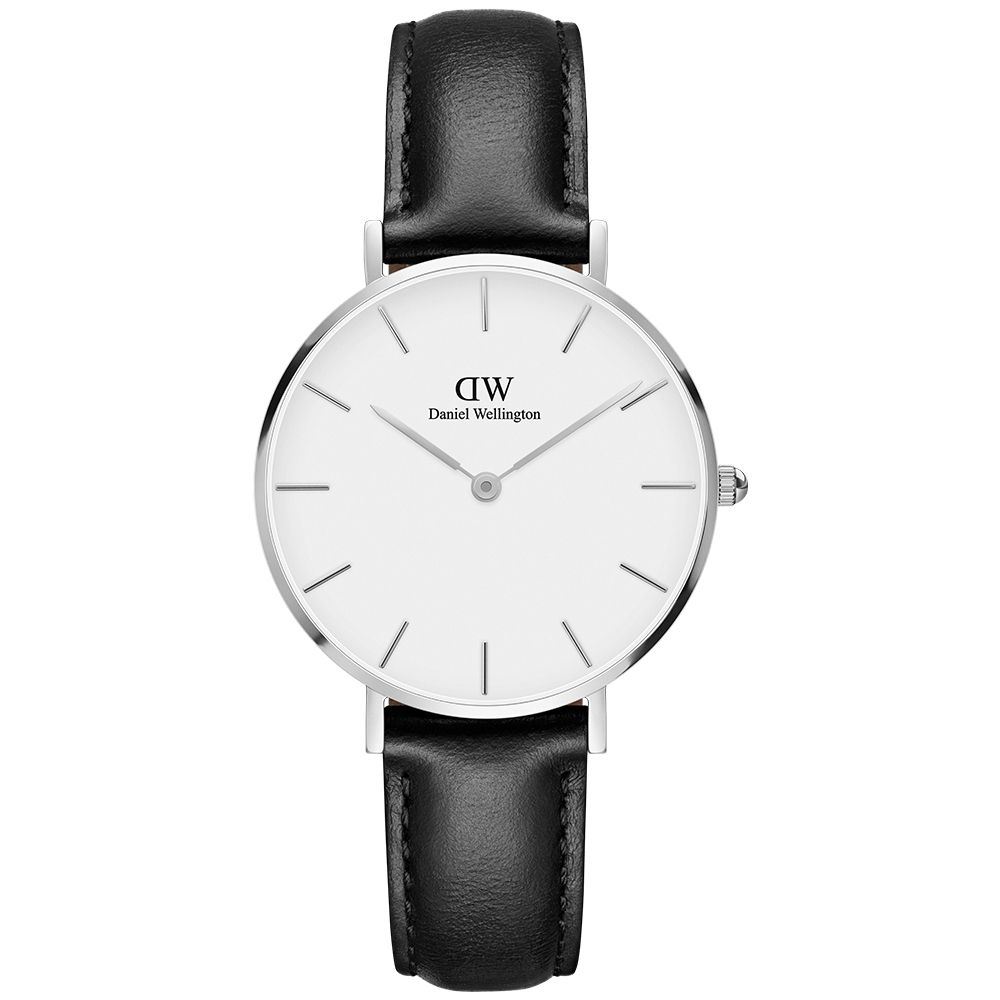 Daniel Wellington DW  經典雪菲爾黑色皮帶腕錶-銀框/32mm(DW00100186)