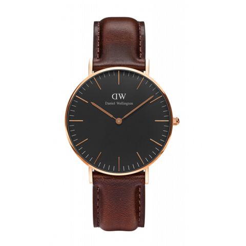 Daniel Wellington DW  經典布里斯托深棕色皮革腕錶-金框/36mm(DW00100137)