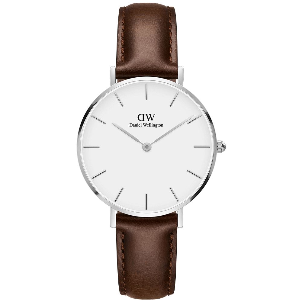 Daniel Wellington DW  經典布里斯托黑棕色皮帶腕錶-銀框/32mm(DW00100183)