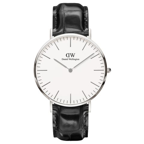 Daniel Wellington DW  時尚雷丁壓紋皮帶石英腕錶-銀框/36mm(0214DW)