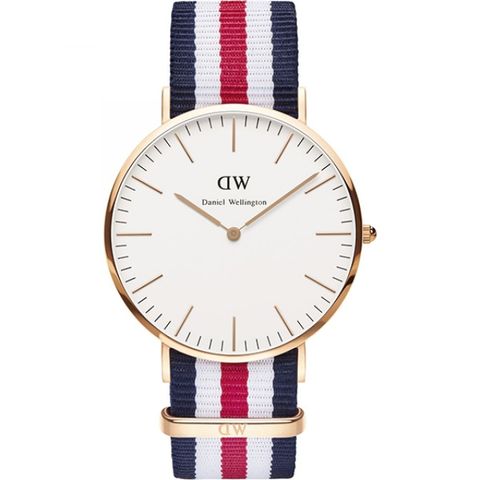 Daniel Wellington CLASSIC瑞典時尚品牌經典簡約尼龍腕錶-藍白紅x玫金-40mm/DW00100002/原廠公司貨兩年保固