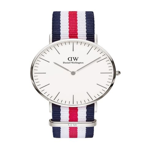 Daniel Wellington CLASSIC瑞典時尚品牌經典簡約尼龍腕錶-藍白紅x銀-40mm/DW00100016/原廠公司貨兩年保固