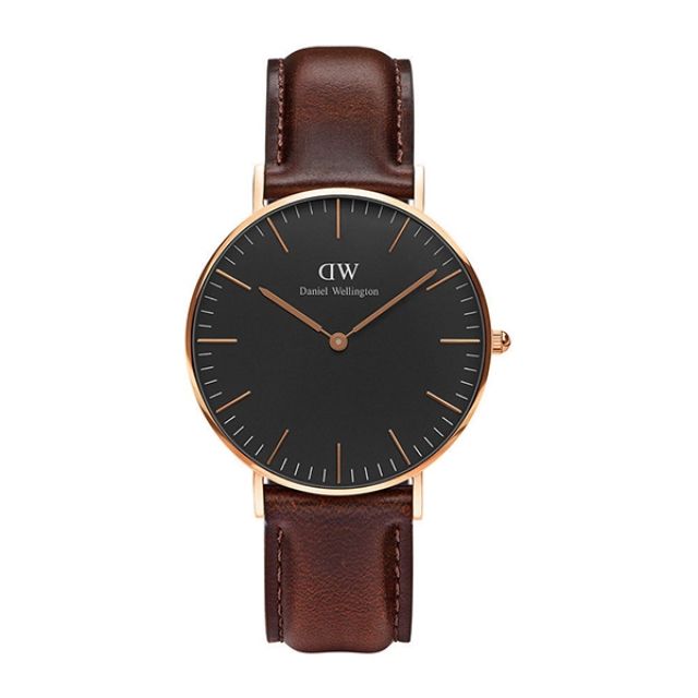 Daniel Wellington】CLASSIC瑞典時尚品牌經典簡約真皮腕錶-深咖棕x玫金