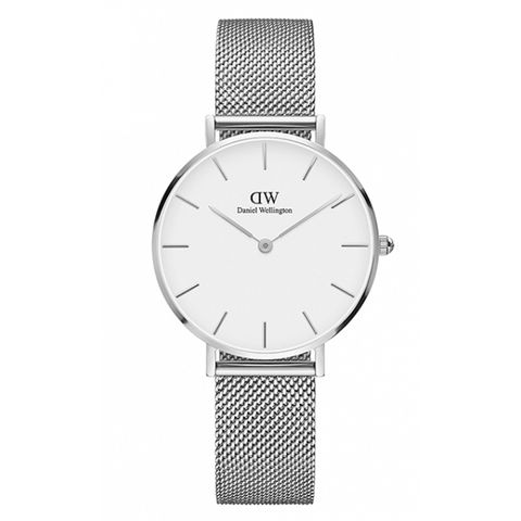 Daniel Wellington PETITE瑞典時尚品牌經典簡約米蘭腕錶-雪亮白x銀-32mm/DW00100164/原廠公司貨兩年保固