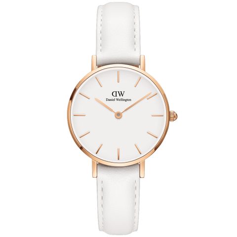 【Daniel Wellington】經典時尚邦迪純白皮帶腕錶-金框/28mm(DW00100249)