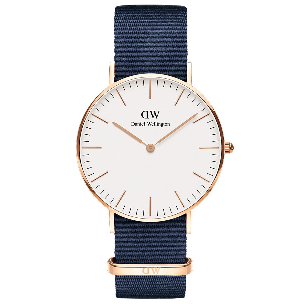 Daniel Wellington 貝斯沃特午夜藍NATO錶帶石英腕錶-金框/36mm-DW00100279