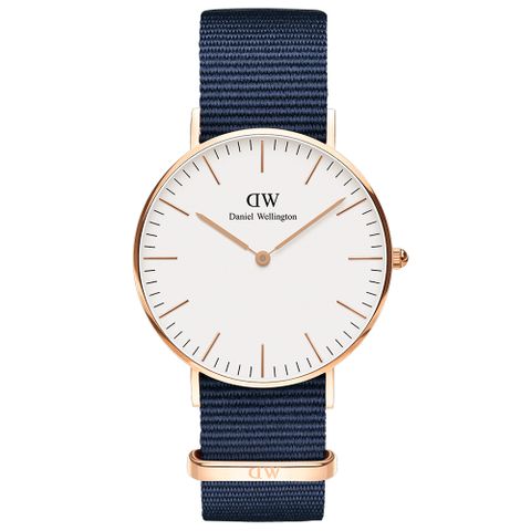 Daniel Wellington 貝斯沃特午夜藍NATO錶帶石英腕錶-金框/36mm-DW00100279