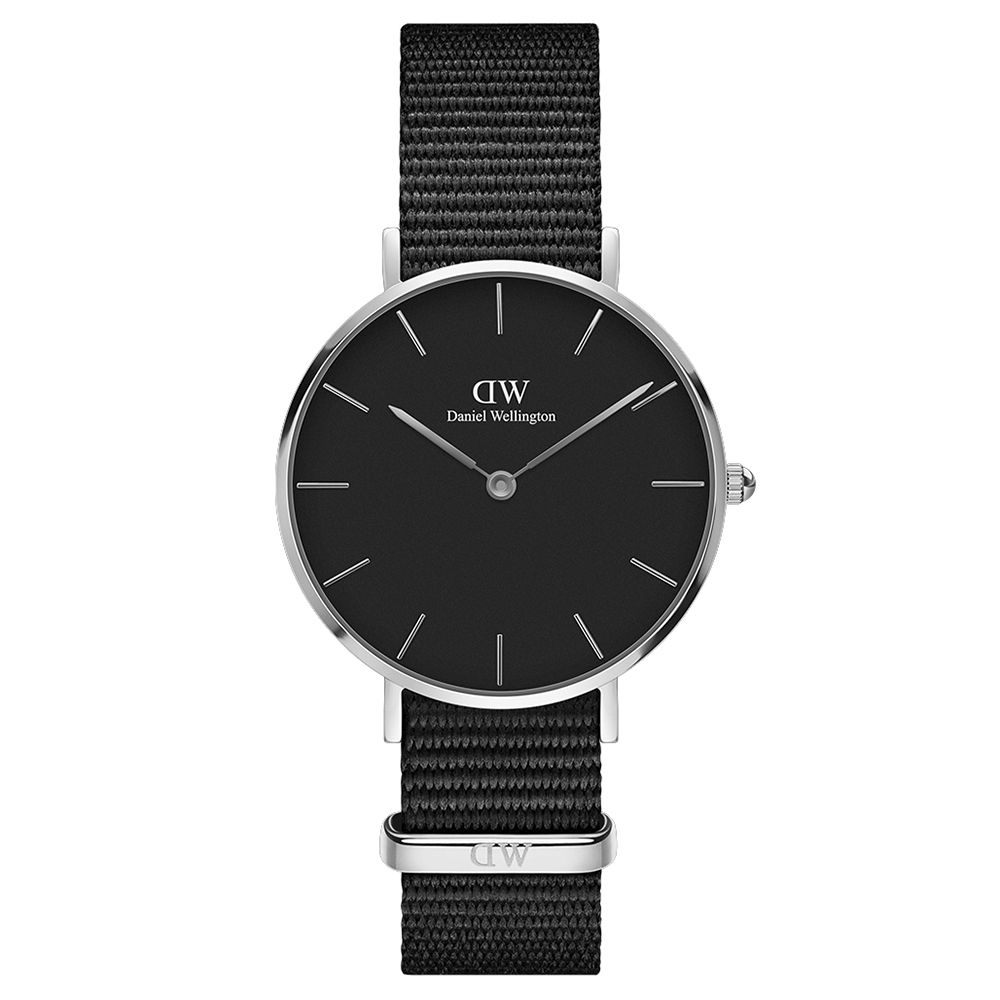 Daniel Wellington DW  典雅康沃爾全黑NATO錶帶石英腕錶-銀框/32mm(DW00100216)