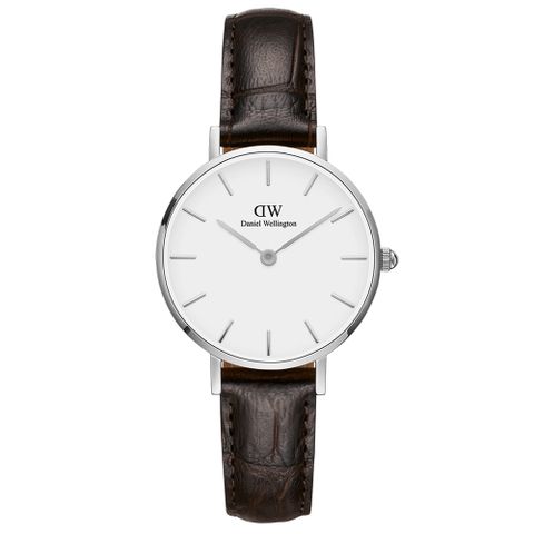 Daniel Wellington DW  時尚約克深棕色壓紋皮帶石英腕錶-銀框/28mm(DW00100244)