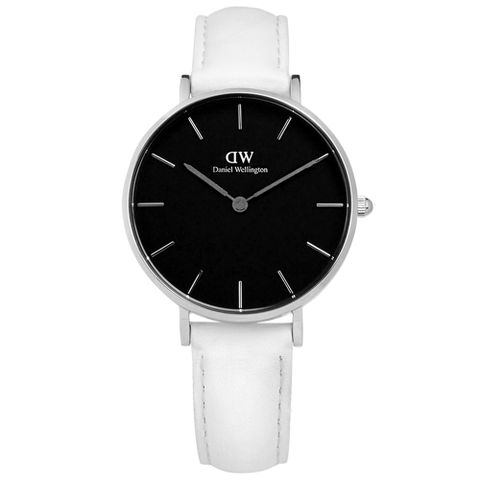 Daniel Wellington DW  / DW00100284 / Classic Petite 礦石強化玻璃 真皮手錶 黑x白 32mm