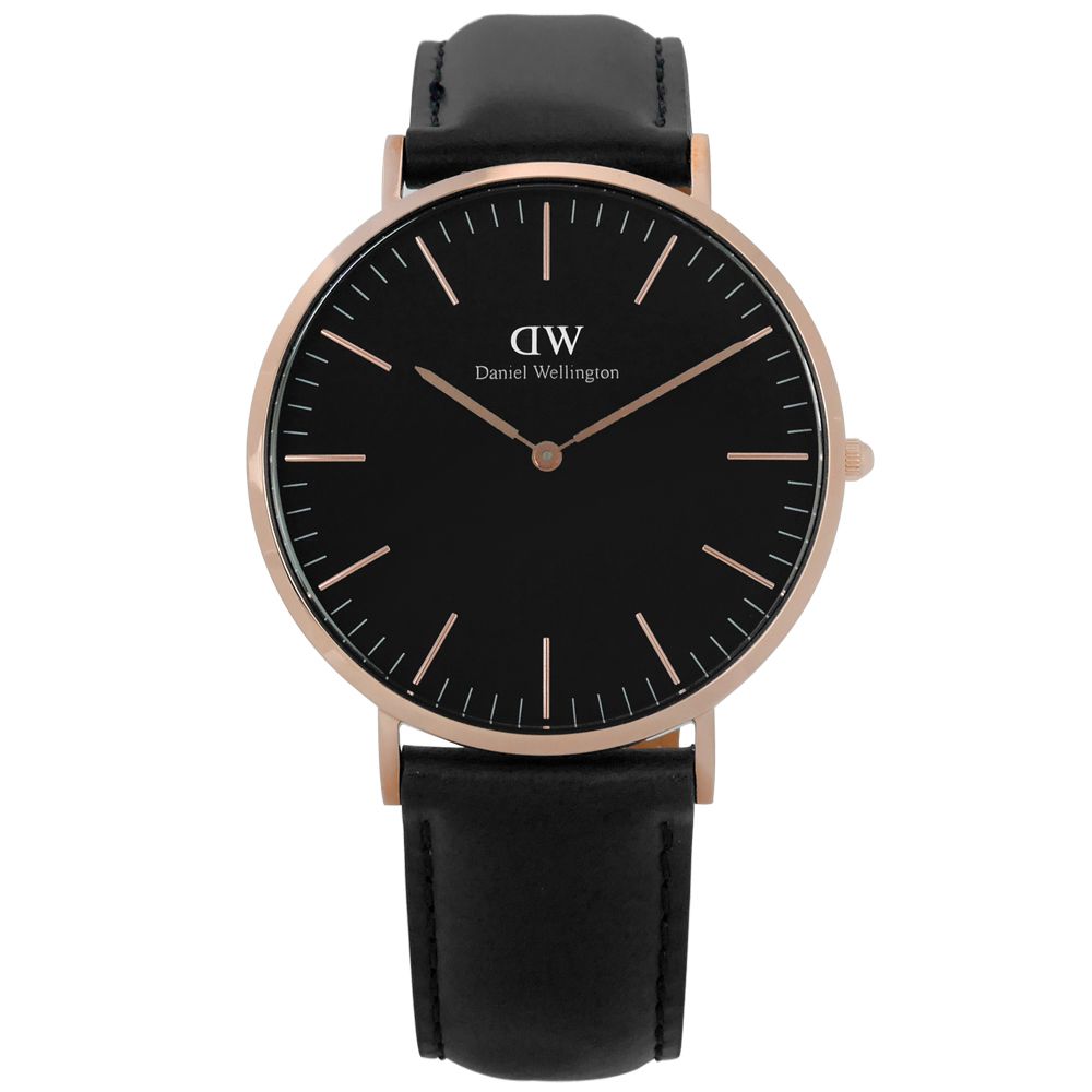 Daniel Wellington DW  / DW00100127 / Classic Black Sheffield 經典旗艦真皮手錶 黑x玫瑰金框 40mm