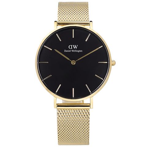 DW Daniel Wellington / DW00100345 /PETITE EVERGOLD 米蘭編織不鏽鋼手錶 黑x鍍香檳金 36mm