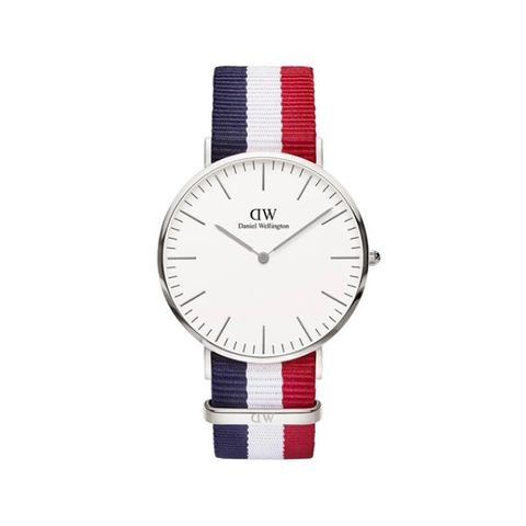 Daniel Wellington CLASSIC瑞典時尚品牌經典簡約尼龍腕錶-藍白紅x銀-40mm/DW00100017/原廠公司貨兩年保固