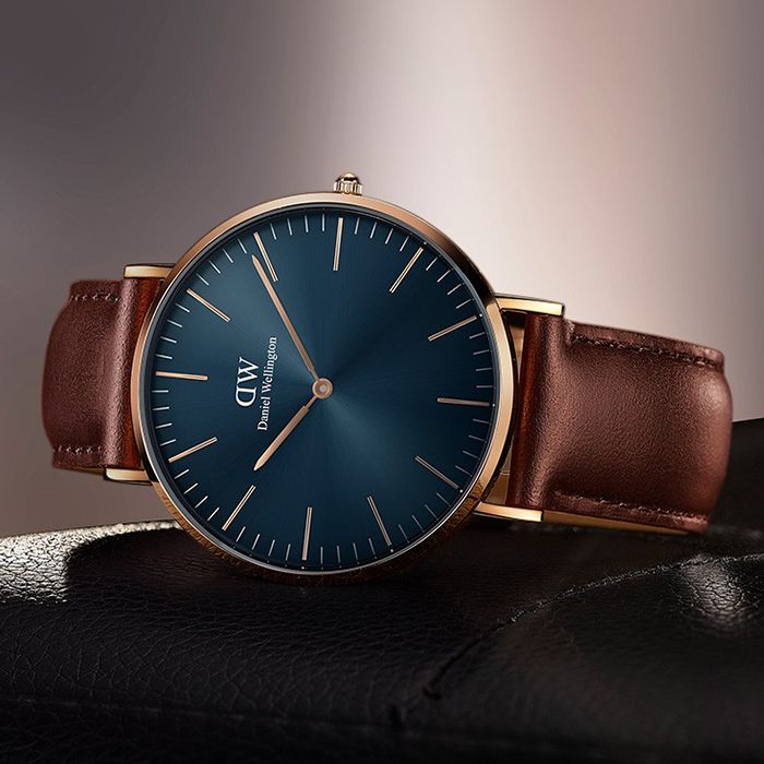 Daniel Wellington Classic 簡約時尚 DW00100626 皮錶帶男錶 藍/玫瑰金 40mm DW男錶