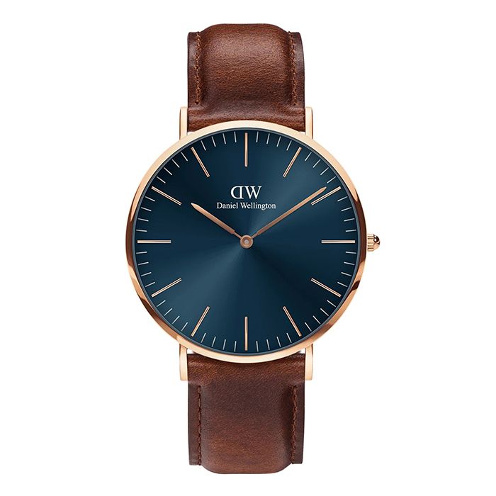 Daniel Wellington Classic 簡約時尚 DW00100626 皮錶帶男錶 藍/玫瑰金 40mm DW男錶