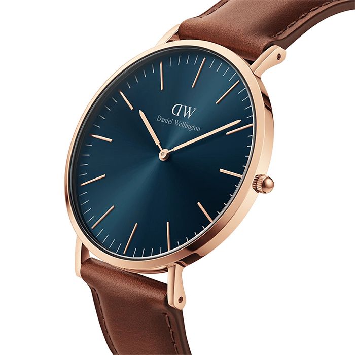 Daniel Wellington Classic 簡約時尚 DW00100626 皮錶帶男錶 藍/玫瑰金 40mm DW男錶