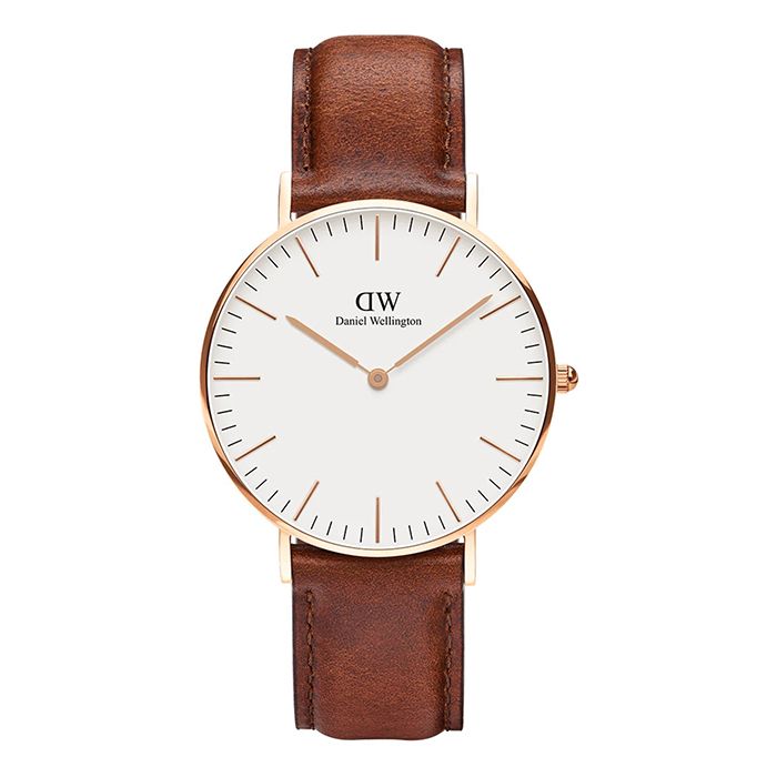 Daniel Wellington】Classic 簡約時尚DW00100035 皮革錶帶女錶白/玫瑰