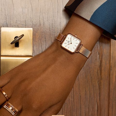 【Daniel Wellington】DW00100517 方形女錶 Quadro Studio 鋼錶帶女錶 白/玫瑰金 22mm