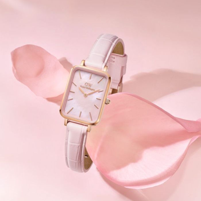 Daniel Wellington Quadro DW00100508 珍珠面盤 皮錶帶 方形女錶 粉/玫瑰金