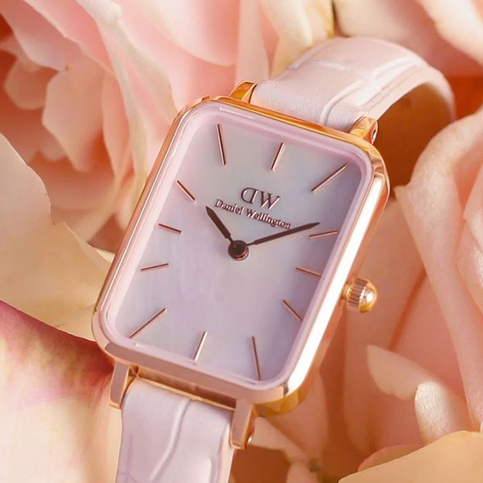 Daniel Wellington Quadro DW00100508 珍珠面盤 皮錶帶 方形女錶 粉/玫瑰金