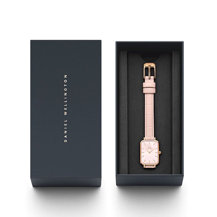 Daniel Wellington Quadro DW00100508 珍珠面盤 皮錶帶 方形女錶 粉/玫瑰金