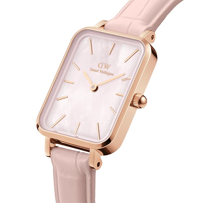 Daniel Wellington Quadro DW00100508 珍珠面盤 皮錶帶 方形女錶 粉/玫瑰金