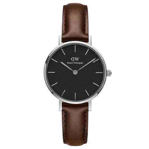 DW Daniel Wellington 典雅布里斯托深棕色皮帶石英腕錶-銀框/28mm(DW00100233)