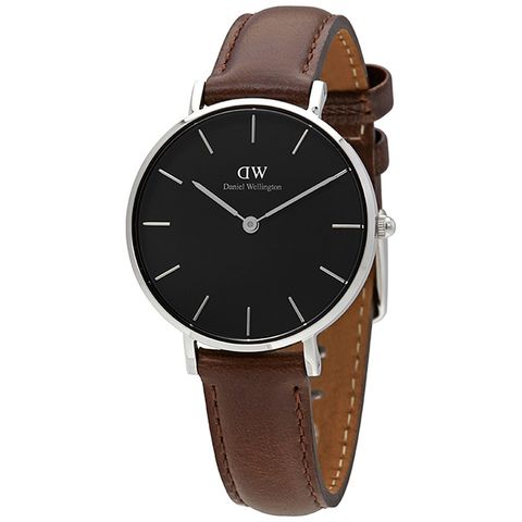 Daniel Wellington 經典布里斯托黑棕色皮帶腕錶-銀框/32mm(DW00100177)