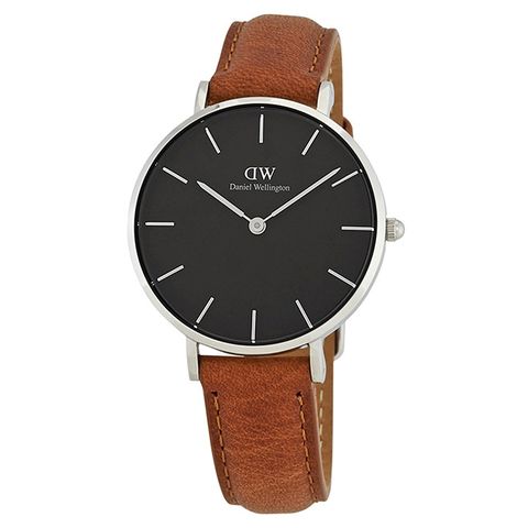 【Daniel Wellington】經典杜倫淡棕色皮帶腕錶-銀框/32mm(DW00100178)