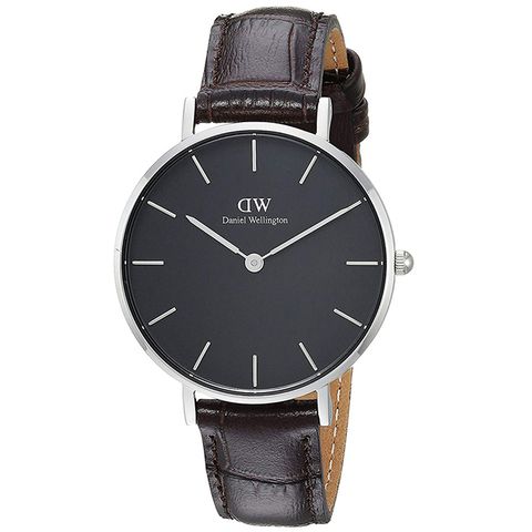 Daniel Wellington 經典約克黑棕色壓紋皮帶腕錶-銀框/32mm(DW00100182)