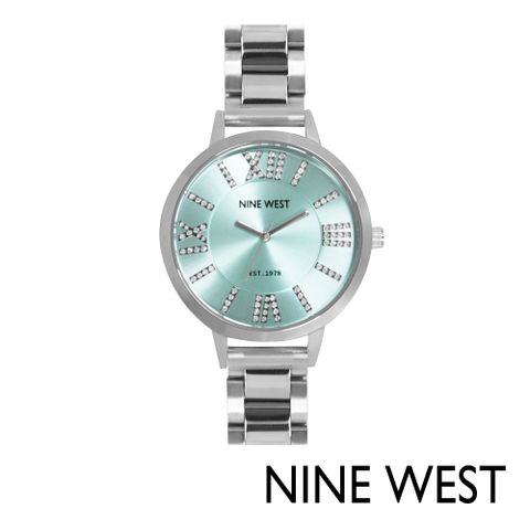 NINE WEST 極光輕奢鋼鍊錶/手錶/腕錶33mm 水鑽藍 NW21733