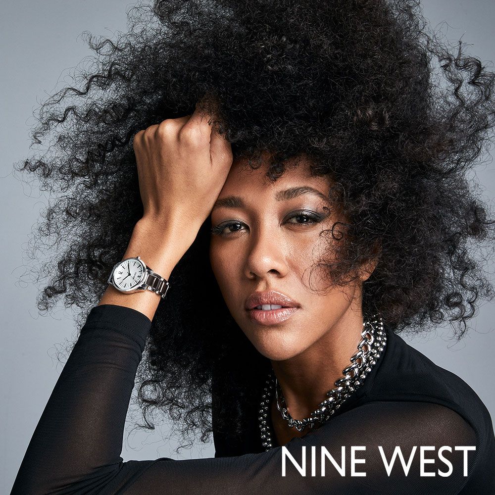 NINE WEST 極光輕奢鋼鍊錶/手錶/腕錶33mm 水鑽藍 NW21733