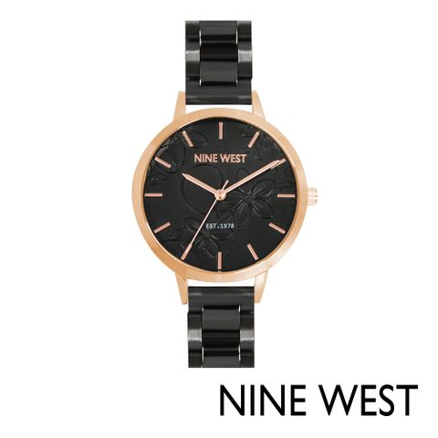 NINE WEST Anagalis綻放系列鋼鍊腕錶/手錶38mm 曜石黑NW23938