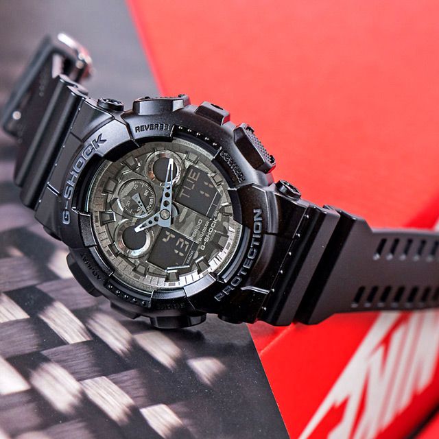 CASIO 卡西歐 G-SHOCK  潮流迷彩指針數位雙顯錶款-黑-GA-100CF-1ADR