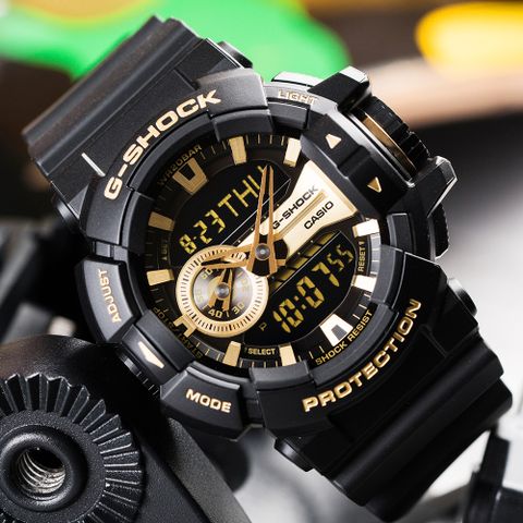 【CASIO 卡西歐】G-SHOCK 金屬光澤多層次錶盤設計腕錶-GA-400GB-1A9