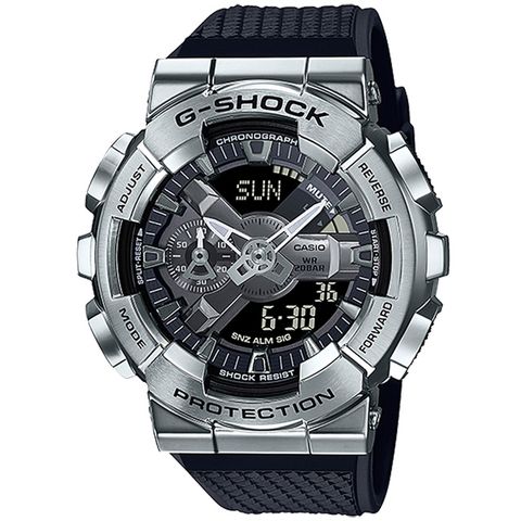 熱銷品牌▼日系手錶CASIO 卡西歐 G-SHOCK 重金屬工業風雙顯錶-黑x銀 GM-110-1A