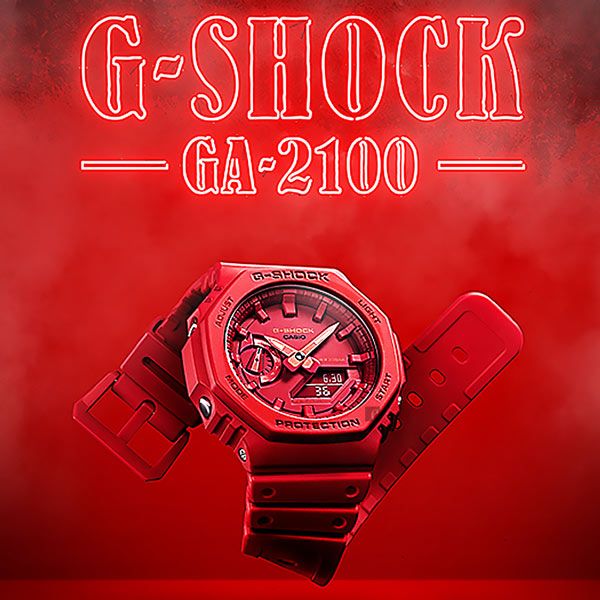 CASIO 卡西歐G-SHOCK 耐衝擊八角雙顯電子錶-紅GA-2100-4A - PChome 24h購物