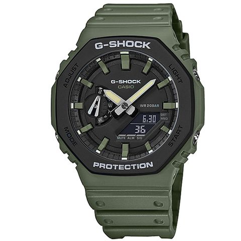 G-SHOCK CASIO / GA-2110SU-3A / 卡西歐 八角型 雙顯 防水200米 橡膠手錶 墨綠色 45mm