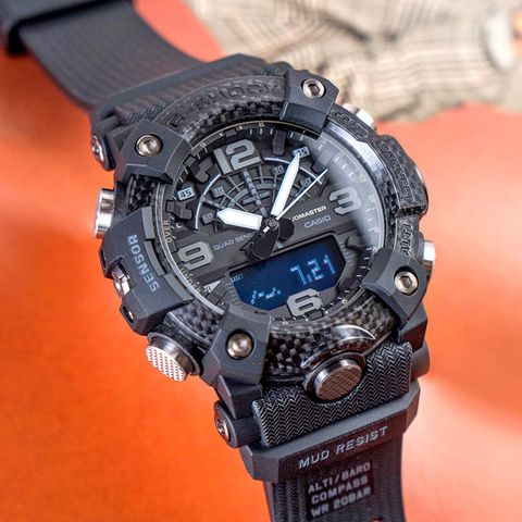 【CASIO 卡西歐】G-SHOCK 戶外探險碳纖維多功能藍芽橡膠腕錶/黑(GG-B100-1BDR)
