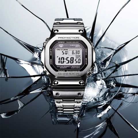 熱銷品牌▼日系手錶CASIO 卡西歐 G-SHOCK 全金屬太陽能電波手錶-銀 GMW-B5000D-1