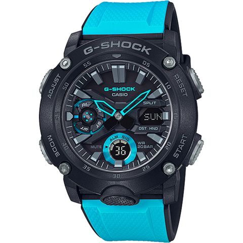 【CASIO 卡西歐】G-SHOCK 強悍運動風腕錶/藍x黑 (GA-2000-1A2DR)