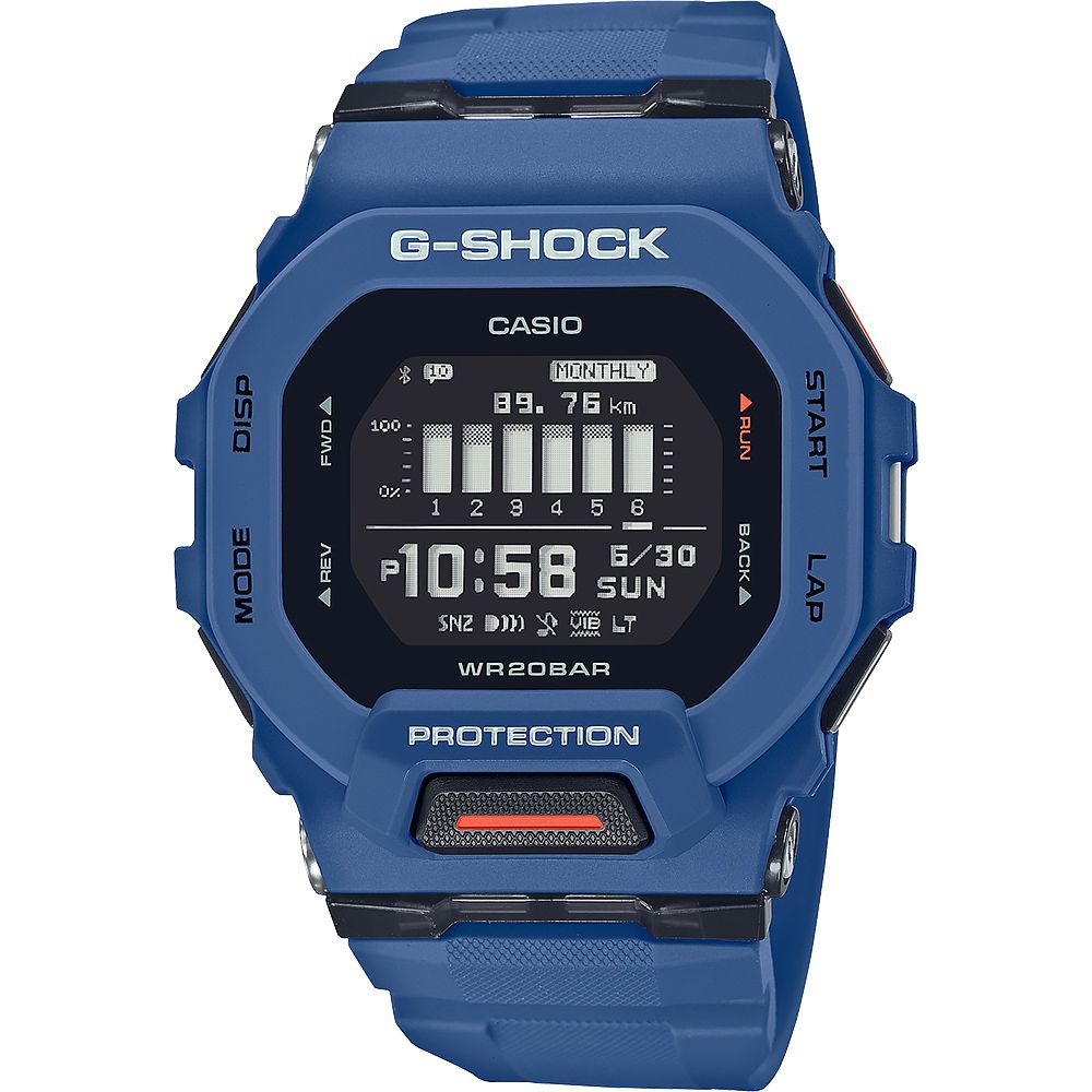 MODEDSPFWD GSHOCK CASIOMONTHLY9.  km100-I124 5 8 10:58 SUN    WR20BARPROTECTIONSTARTLAP