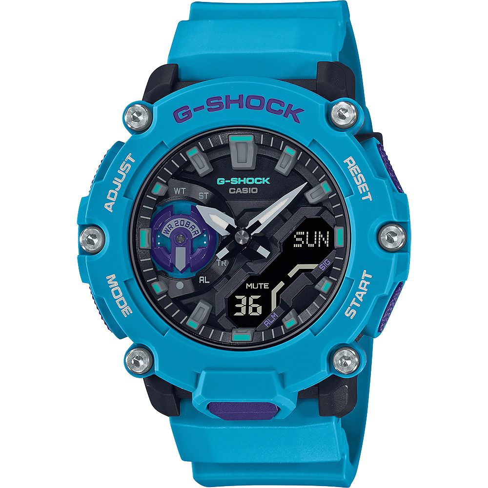 CASIO 卡西歐G-SHOCK 一起冒險去碳核心防護構造雙顯計時手錶-藍綠GA