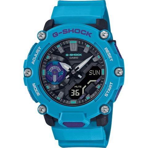 熱銷品牌▼日系手錶CASIO 卡西歐 G-SHOCK 一起冒險去 碳核心防護構造雙顯計時手錶-藍綠 GA-2200-2A