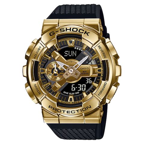 熱銷品牌▼日系手錶CASIO 卡西歐 G-SHOCK 重金屬工業風雙顯錶-黑x金 GM-110G-1A9